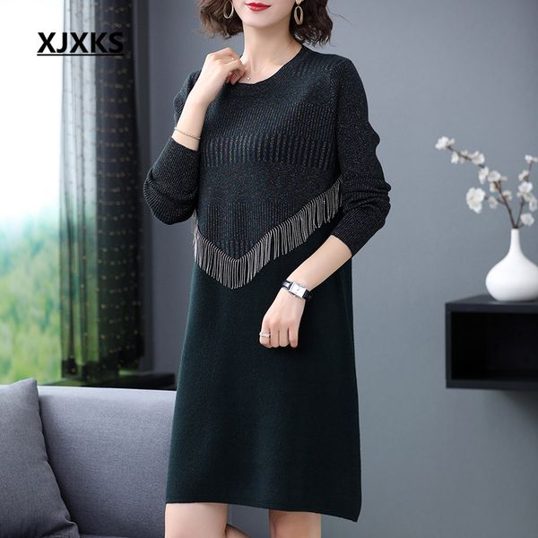 women's sweaters xjxks 2021 spring casual women cashmere knitted dress loose large size fashion fringed long sweater, White;black
women's sweaters xjxks 2021 spring casual women cashmere knitted dress loose large size fashion fringed long sweater, White;black