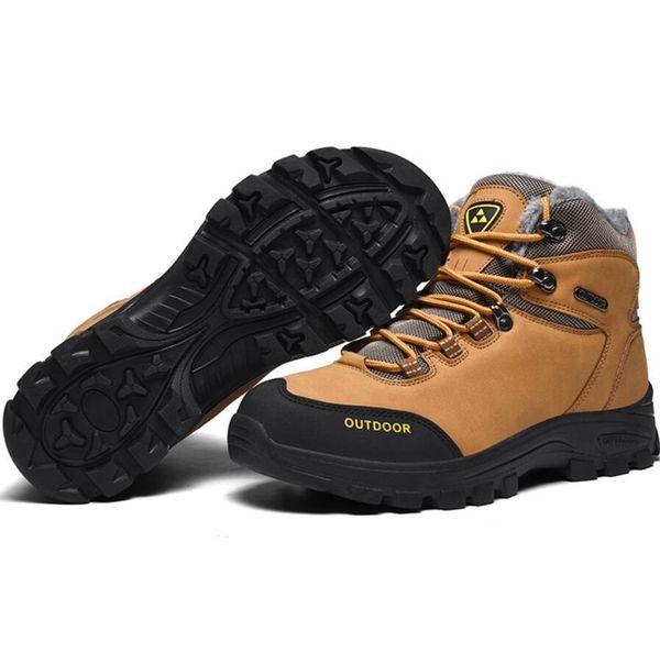 genuine leather men boots winter with fur warm snow boots men winter work casual shoes sneakers high rubber ankle boots, Black