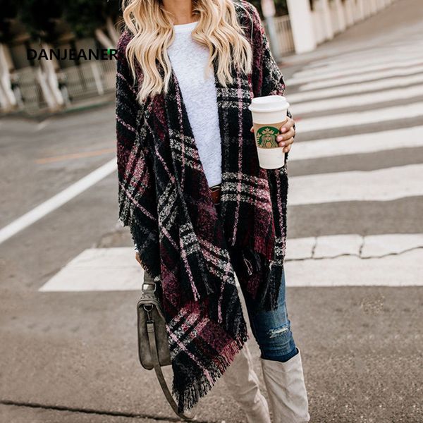 danjeaner classic tassel plaid cardigans autumn winter women casual warm poncho long cloaks plus size knitted ponchos and capes, White;black
danjeaner classic tassel plaid cardigans autumn winter women casual warm poncho long cloaks plus size knitted ponchos and capes, White;black