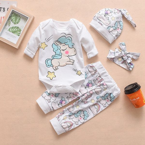 4pcs/set baby cartoon rompers set kids rainbow unicorn dinosaur letter printed designer clothes include rompers pants hat headbands hha577, White
4pcs/set baby cartoon rompers set kids rainbow unicorn dinosaur letter printed designer clothes include rompers pants hat headbands hha577, White