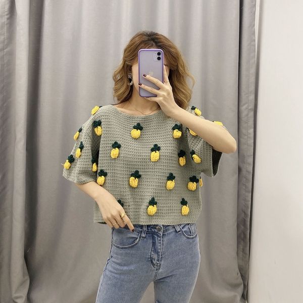 2020 весна свитер женщины короткий свитер с коротким рукавом o шеи растениеводство топы свободные вязание крючком пуловер каваи ананас топы, White;black
2020 весна свитер женщины короткий свитер с коротким рукавом o шеи растениеводство топы свободные вязание крючком пуловер каваи ананас топы, White;black