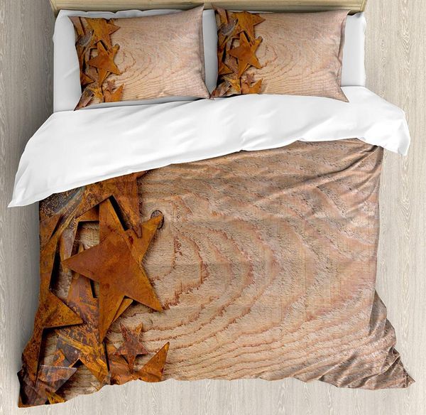 western duvet cover set rusty stars wooden background aged antique vintage country design bedding set dark orange
western duvet cover set rusty stars wooden background aged antique vintage country design bedding set dark orange