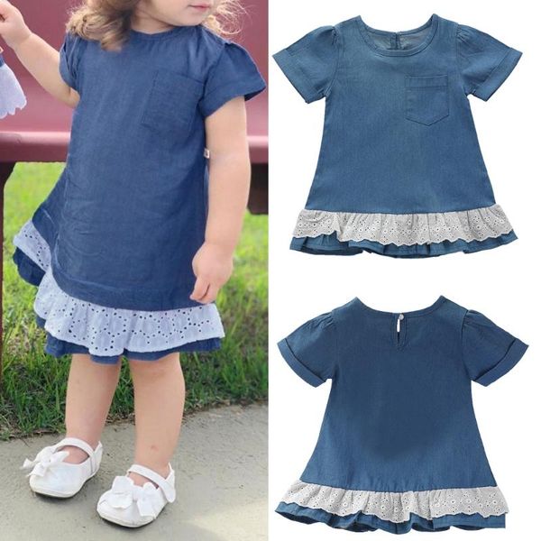 girls' summer casual solid color dresses girls o neck stitching lace short sleeve chest pocket design demin blue dress d30, Red;yellow
girls' summer casual solid color dresses girls o neck stitching lace short sleeve chest pocket design demin blue dress d30, Red;yellow