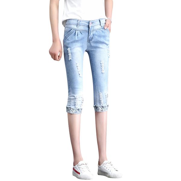 2019 stretch elastic high waist broken torn ripped capris jeans fashion woman denim pants women's trousers femme 9223, Blue
2019 stretch elastic high waist broken torn ripped capris jeans fashion woman denim pants women's trousers femme 9223, Blue