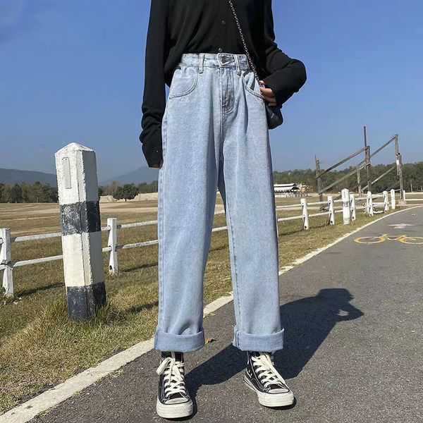 women full length wide leg denim pants vintage high waist all-match trouser fashion loose korean chic daily streetwear, Blue
women full length wide leg denim pants vintage high waist all-match trouser fashion loose korean chic daily streetwear, Blue