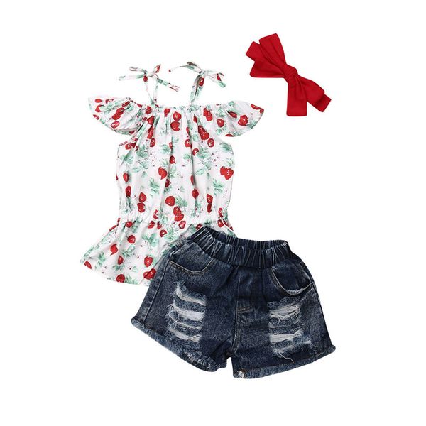 summer clothes baby girls flying sleeve bnadage cherry and hole jeans shorts and headband toddler kids 3pcs outfit
summer clothes baby girls flying sleeve bnadage cherry and hole jeans shorts and headband toddler kids 3pcs outfit