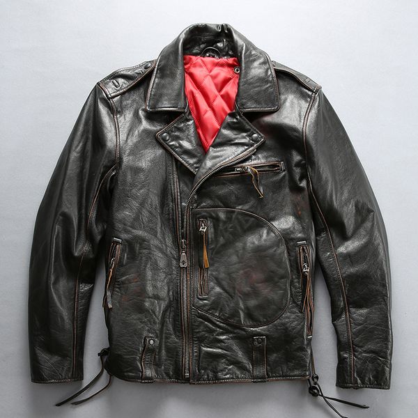 

factory 2018 new men motorcycle leather jacket 100% genuine thick cowhide oblique zipper bomber biker men leather jackets, Black