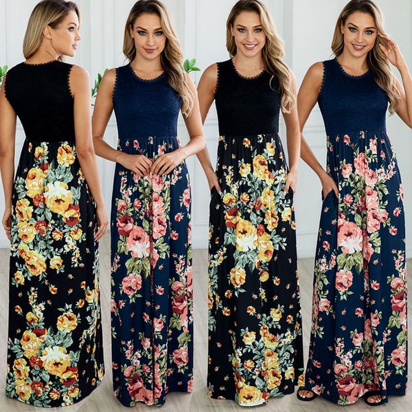 women summer vest dresses printed pockets lace pleated beach dress lady dress women summer ankle-length dresses 07, White
women summer vest dresses printed pockets lace pleated beach dress lady dress women summer ankle-length dresses 07, White