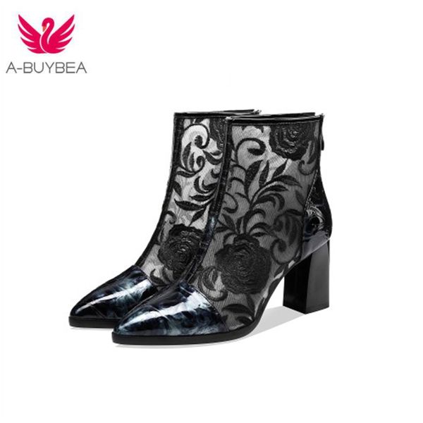 2020 new spring net boots printed cowhide high heel boots embroidered mesh pointed toe temperament women's shoes party shoes, Black
2020 new spring net boots printed cowhide high heel boots embroidered mesh pointed toe temperament women's shoes party shoes, Black