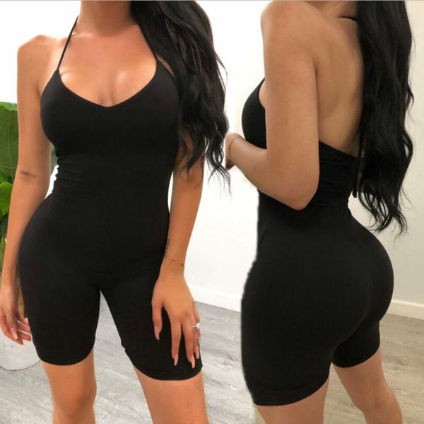 2020 summer women solid halter jumpsuit short romper playsuit sports wear stretch lady bodysuit leotard tracksuit, Black;white
2020 summer women solid halter jumpsuit short romper playsuit sports wear stretch lady bodysuit leotard tracksuit, Black;white