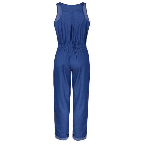 women summer loose stretch sleeveless denim jumpsuit with round neck tc21, Black;white
women summer loose stretch sleeveless denim jumpsuit with round neck tc21, Black;white