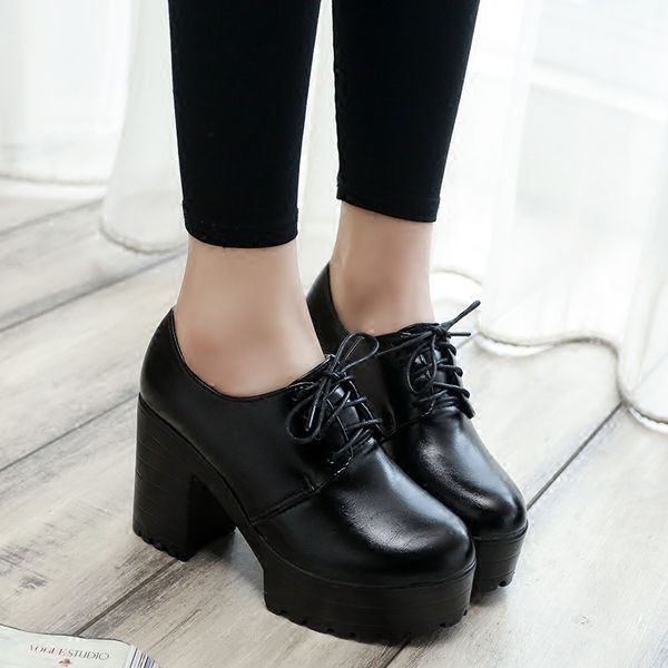 2019 new thick with high heels thick sole shoes british women's shoes autumn laces students round head ladies casual women, Black
2019 new thick with high heels thick sole shoes british women's shoes autumn laces students round head ladies casual women, Black