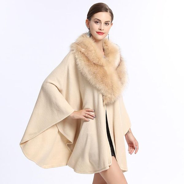 europe style 2019 autumn winter faux fur large fur collar loose large size knitted cape cloak fashion women warm coat w685, Black
europe style 2019 autumn winter faux fur large fur collar loose large size knitted cape cloak fashion women warm coat w685, Black