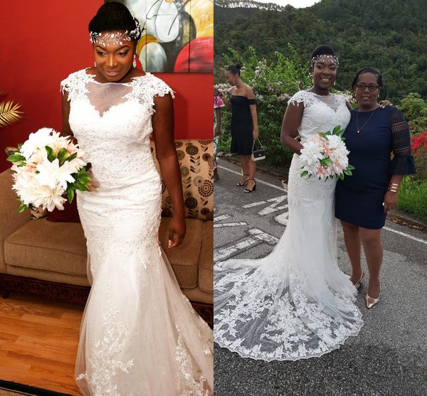 amazing saudi african wedding dresses mermaid for bride 2020 short sleeve bateau lace applique beads bridal gowns plus size reception gown, White
amazing saudi african wedding dresses mermaid for bride 2020 short sleeve bateau lace applique beads bridal gowns plus size reception gown, White