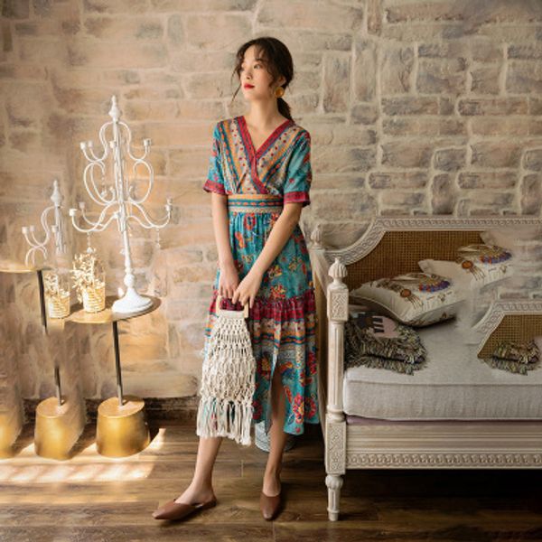 summer boho women's long dress short sleeve elegant print beach dress v-neck high waist vintage floral maxi dresses woman, Black;gray
summer boho women's long dress short sleeve elegant print beach dress v-neck high waist vintage floral maxi dresses woman, Black;gray