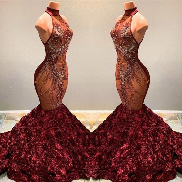 2020 african mermaid prom dresses burgundy long high neck beading crystal ruffles flowers women pageant party gowns vestidos, Black
2020 african mermaid prom dresses burgundy long high neck beading crystal ruffles flowers women pageant party gowns vestidos, Black