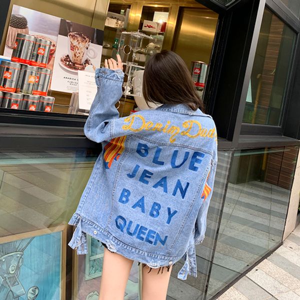 2 color autumn new harajuku letter embroidery women denim jacket loose hole jean coat female loose cotton blue denim coat top, Black;brown
2 color autumn new harajuku letter embroidery women denim jacket loose hole jean coat female loose cotton blue denim coat top, Black;brown