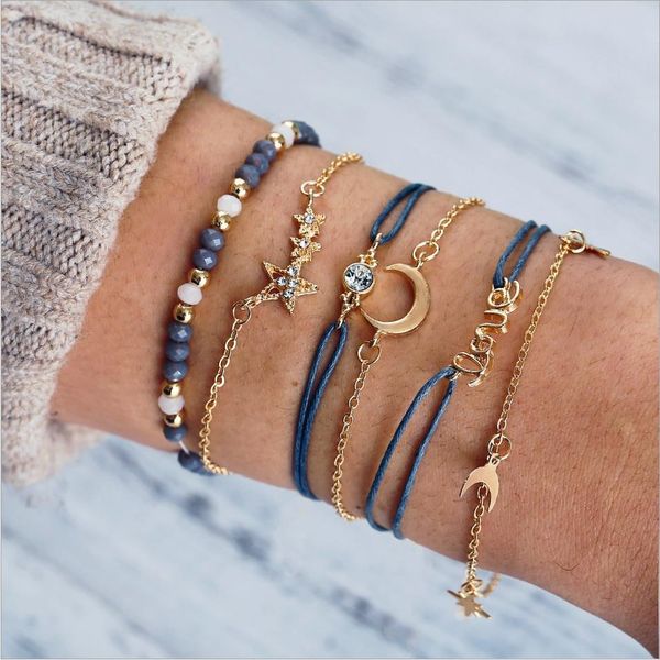 bracelets set bead strands rope metal chain moon star charm with imitation diamond love letter accessory gold plated, Golden;silver
bracelets set bead strands rope metal chain moon star charm with imitation diamond love letter accessory gold plated, Golden;silver