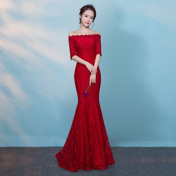 lace mermaid evening dresses with appliques 2019 half sleeves evening gown off shoulder party dress burgundy, Black;red
lace mermaid evening dresses with appliques 2019 half sleeves evening gown off shoulder party dress burgundy, Black;red