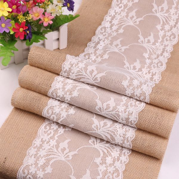 

natural burlap table runner for wedding christmas 275cmx30cm luxury lace new year crochet jute linen table runners dining room