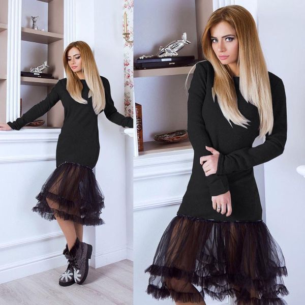 women evening party shirt dress ladies long sleeve lace knitting dress robe femme vestidos party club beach, Black;gray
women evening party shirt dress ladies long sleeve lace knitting dress robe femme vestidos party club beach, Black;gray