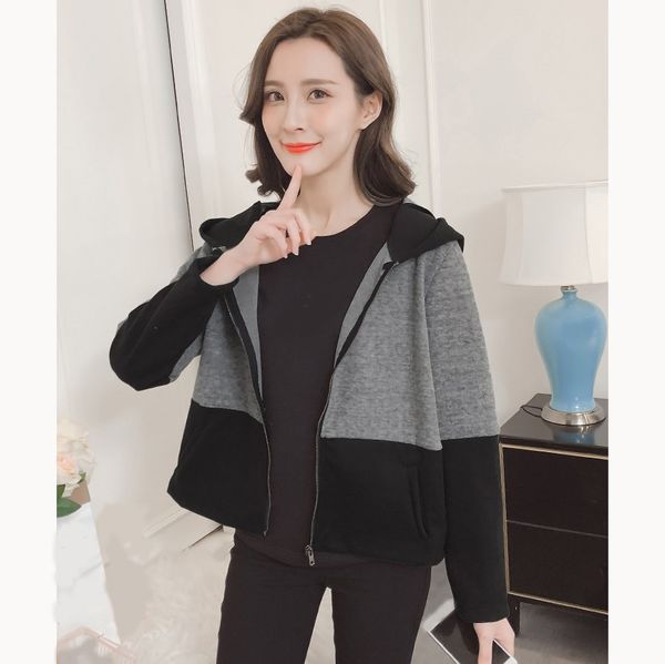 women hooded basic jacket long sleeves zipper pockets spring coat casual autumn thin patchwork hoodies coat, Black;brown
women hooded basic jacket long sleeves zipper pockets spring coat casual autumn thin patchwork hoodies coat, Black;brown