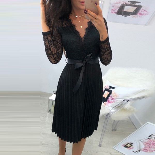 februaryfrost 2020 women lace pleated long sleeve dress elegant fresh ribbon hollow chiffon midi dress casual party club dress, Black;gray
februaryfrost 2020 women lace pleated long sleeve dress elegant fresh ribbon hollow chiffon midi dress casual party club dress, Black;gray