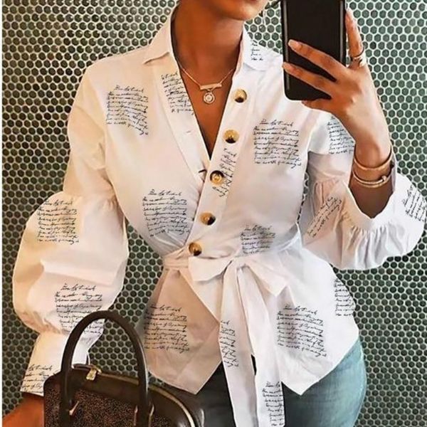 women's blouses & shirts blouse v neck lantern long sleeve with sashes button print shirt for women spring summer bluas female elegant, White
women's blouses & shirts blouse v neck lantern long sleeve with sashes button print shirt for women spring summer bluas female elegant, White