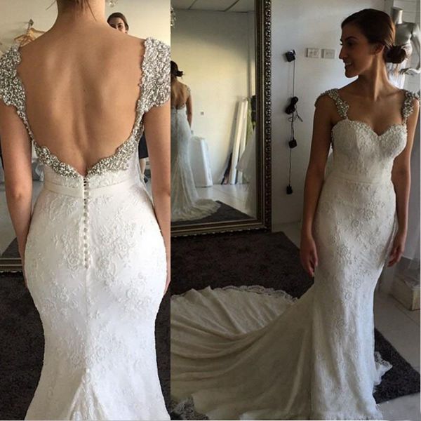 vintage beaded crystal mermaid wedding dresses 2019 spaghetti straps backless lace appliques bride gowns sweep train, White
vintage beaded crystal mermaid wedding dresses 2019 spaghetti straps backless lace appliques bride gowns sweep train, White