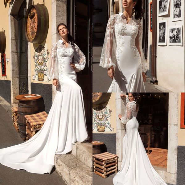 2019 white mermaid beach wedding dresses long sleeve lace applique scalloped soft satin sweep train bridal gowns boho wedding dress
2019 white mermaid beach wedding dresses long sleeve lace applique scalloped soft satin sweep train bridal gowns boho wedding dress