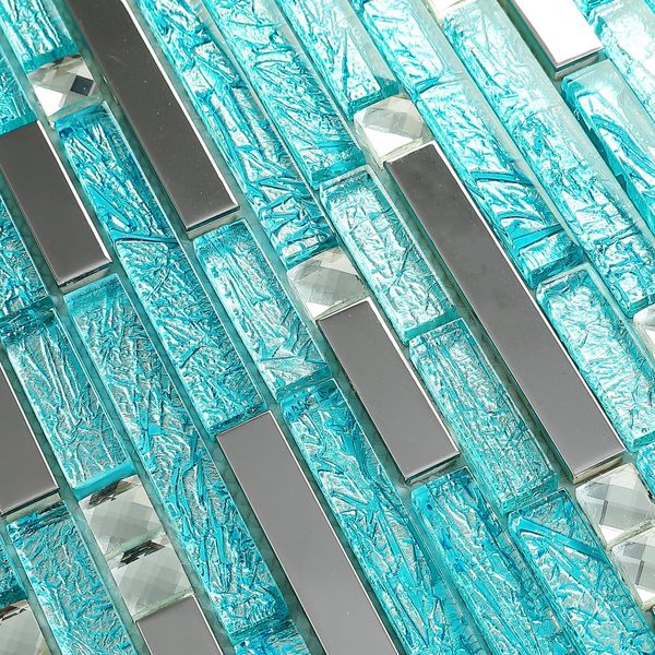 

Синий стеклянная мозаика серебряный металл кухня backsplash настенная плитка из нержавеющей стали стеклянная плитка SSMT159 зеркало хрустальное стекло мозаика