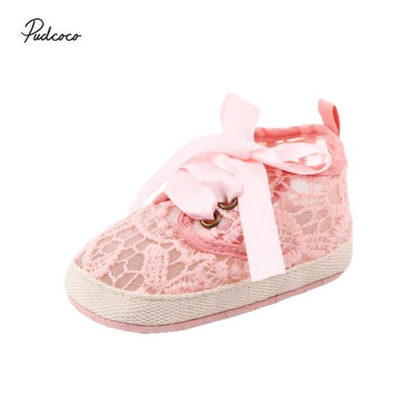 2020 Infants Girl Lace Soft-soled Shoes Newborn 0-18m Walking Anti-slip Hollow-out Breathable Decoration Birthday Gift Sneaker