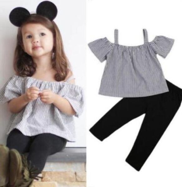 kids designer clothes girls off shoulder t-shirt striped print+black pants outfits baby girl designer clothes summer costume by1480, White
kids designer clothes girls off shoulder t-shirt striped print+black pants outfits baby girl designer clothes summer costume by1480, White