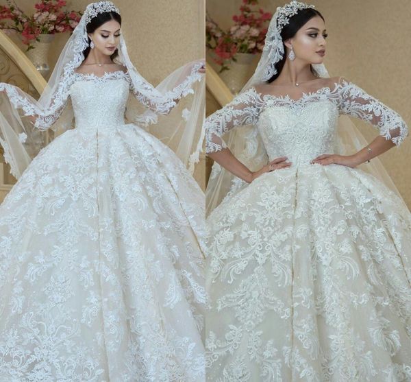 dubai arabic ball gown wedding dresses 2020 gorgeous lace 3/4 long sleeve bateau bridal gown beads court train vestidos de novia al5726, White
dubai arabic ball gown wedding dresses 2020 gorgeous lace 3/4 long sleeve bateau bridal gown beads court train vestidos de novia al5726, White