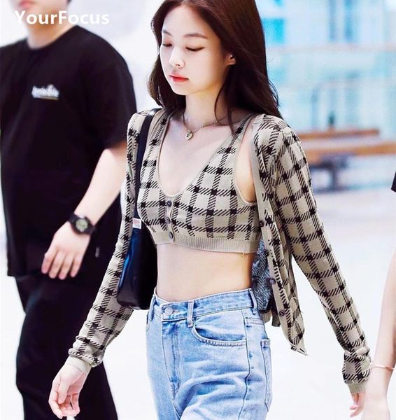 streetwear korean kpop blackpink jennie plaid cardigan + tank vintage sweater, White
streetwear korean kpop blackpink jennie plaid cardigan + tank vintage sweater, White
