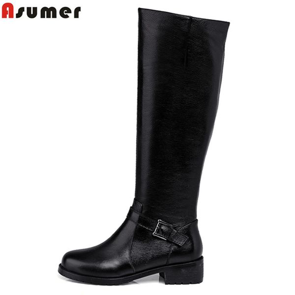 asumer women boots pu+genuine leather boots soft leather buckle decoration high knee women fashion shoes, Black
asumer women boots pu+genuine leather boots soft leather buckle decoration high knee women fashion shoes, Black