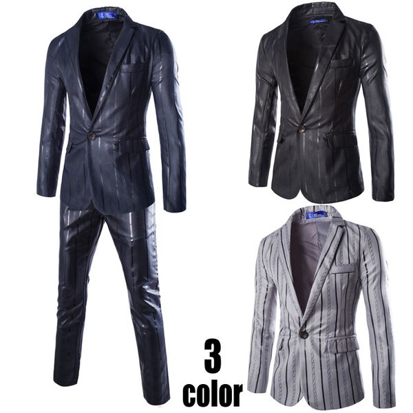 men's new europe and the united states a button suit suit men tide slim coat vertical stripes small two-piece mens tuxedo, White;black
men's new europe and the united states a button suit suit men tide slim coat vertical stripes small two-piece mens tuxedo, White;black