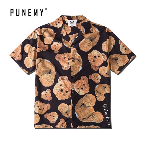 shirt men funny cartton bear pattern hip hop streetwear oversize 2020 spring new short sleeve harajuku casual couple shirt, White;black 
shirt men funny cartton bear pattern hip hop streetwear oversize 2020 spring new short sleeve harajuku casual couple shirt, White;black