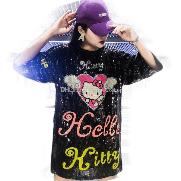 summer personality kt cat ladies dress loose long style short-sleeved hip hop sequins shirts for women party performance show, White
summer personality kt cat ladies dress loose long style short-sleeved hip hop sequins shirts for women party performance show, White