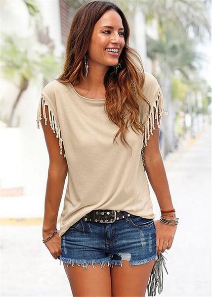 2019 dhl womens casual round neck summer casual blouse cute shirts short sleeve with tassel 7 colors s-5xl, White
2019 dhl womens casual round neck summer casual blouse cute shirts short sleeve with tassel 7 colors s-5xl, White