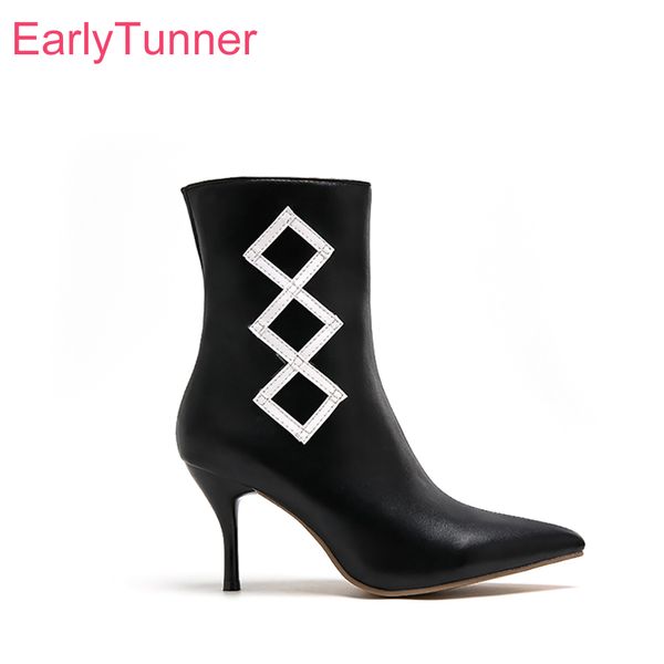 

2019 winter brand new glamour black white women mid calf boots high stiletto heels lady shoes em94 plus big size 10 43 45 47