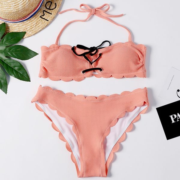 women's fan-shaped texture mid waist bikini suit two piece beach swimwear halter tie swimwear lace bikini 2019
women's fan-shaped texture mid waist bikini suit two piece beach swimwear halter tie swimwear lace bikini 2019