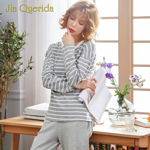 sleepwear pajamas for lady gray striped long sleeves pants suit o collar cotton autumn spring leisure womens clothes loungewear, Black;red
sleepwear pajamas for lady gray striped long sleeves pants suit o collar cotton autumn spring leisure womens clothes loungewear, Black;red