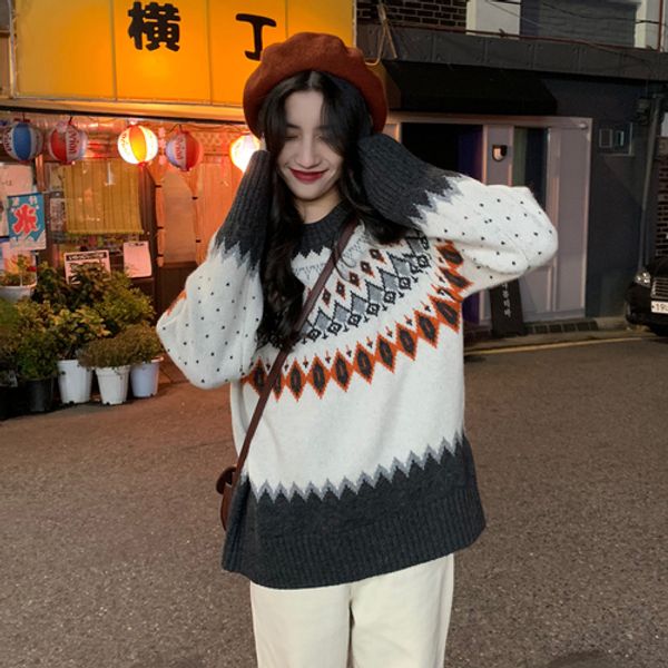 new winter sweater women knitted sweater ferris wheel stitching retro thick winter clothes women hot, White;black
new winter sweater women knitted sweater ferris wheel stitching retro thick winter clothes women hot, White;black