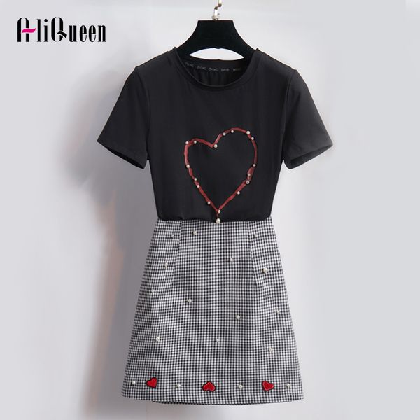 summer beading t-shirt + skirt 2 piece set women love heart print t-shirt beading embroidery plaid mini skirt set 2 piece, White
summer beading t-shirt + skirt 2 piece set women love heart print t-shirt beading embroidery plaid mini skirt set 2 piece, White
