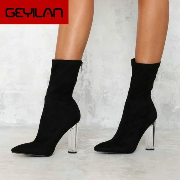 women's boots pointed toe yarn elastic ankle boots thick heel high heels shoes female transparent heel black
women's boots pointed toe yarn elastic ankle boots thick heel high heels shoes female transparent heel black