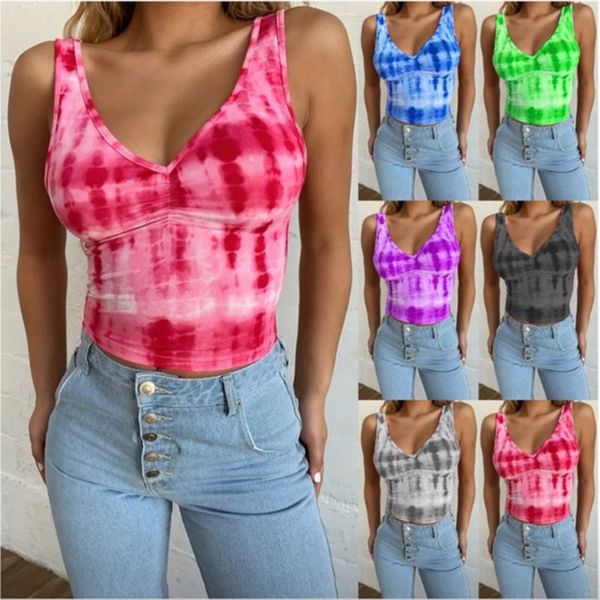ladies v neck slim crop fashion tie dye short vest famale casual colorful top, White
ladies v neck slim crop fashion tie dye short vest famale casual colorful top, White