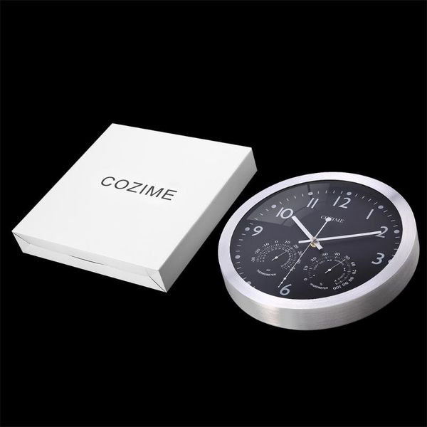 12 inch metal frame decorative round wall clock black face with left/right hygrometer multi-function display
12 inch metal frame decorative round wall clock black face with left/right hygrometer multi-function display