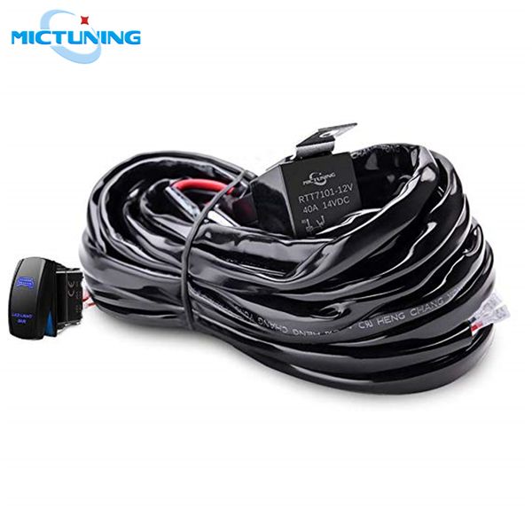 

mictuning auto car cable wiring harness kit w/ fuse 40 amp relay blue on-off rocker switch 1 lead for led light bar accessories