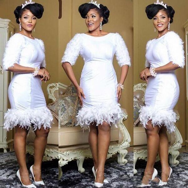 White Feather Short Evening Dresses Vintage Half Long Sleeves Prom Dresses Knee Length Sheath Satin Women Party Dress Custom Made
White Feather Short Evening Dresses Vintage Half Long Sleeves Prom Dresses Knee Length Sheath Satin Women Party Dress Custom Made